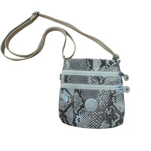 Kipling Keiko Snakeskin Black Tan Keiko Small Crossbody Bag Purse 3 Zippers
